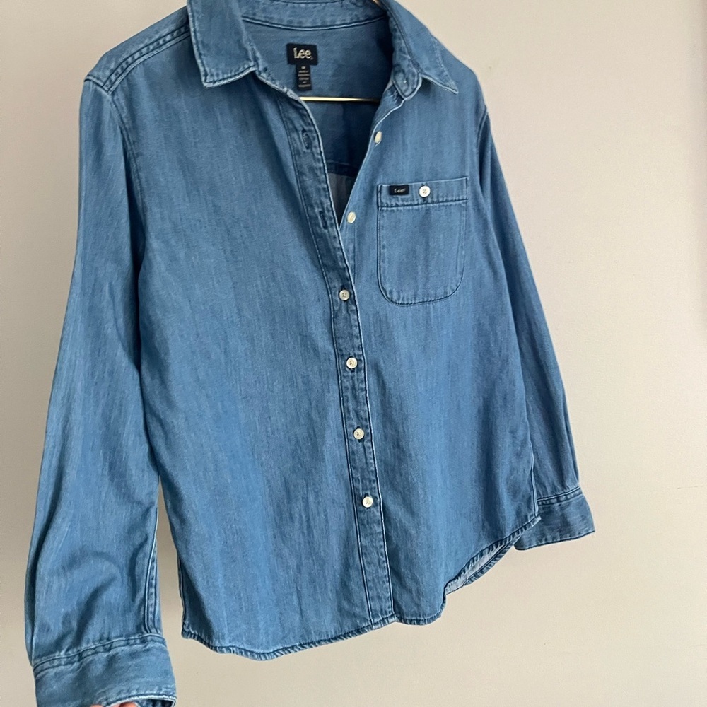 Lee womens Casual 100% cotton Blue Button Down Shirt M - Picture 6 of 8